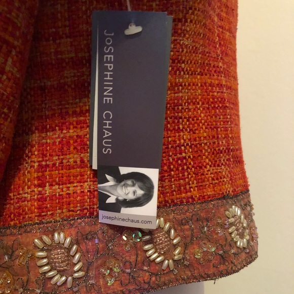 Josephine Chaus Orange Tweed Beaded Blazer Jacket - Picture 7 of 14